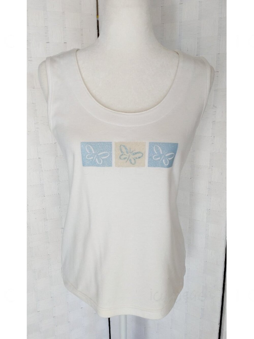 Weekenders Tank Top Small White Blue Butterfly Vintage 90s Preppy Coastal Chic